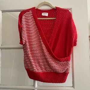 Callahan Red and White Striped V-Neck Sweater